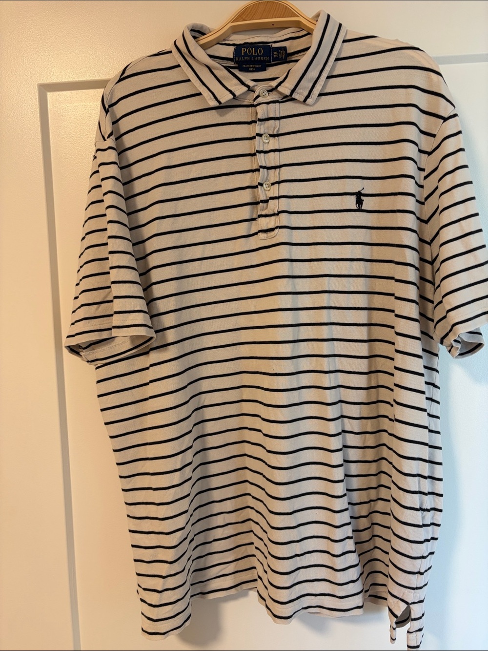 Polo by Ralph Lauren Cream & Navy Striped Short-Sleeve Polo